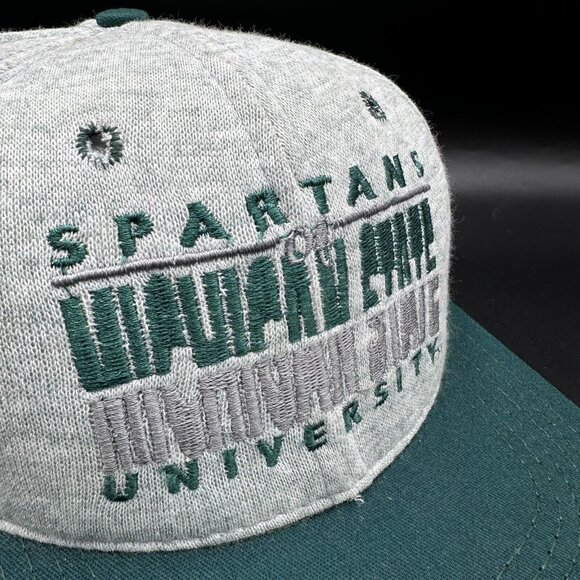 VINTAGE MICHIGAN STATE SPARTANS Gray / Green Spellout Snapback Hat Made In USA - Picture 3 of 9